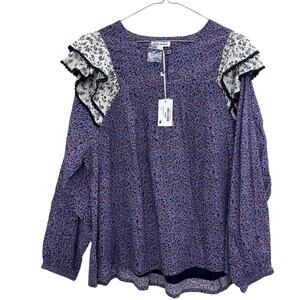 Roller Rabbit womens blouse top sz medium Floral cotton Print Ruffle Natalie NWT